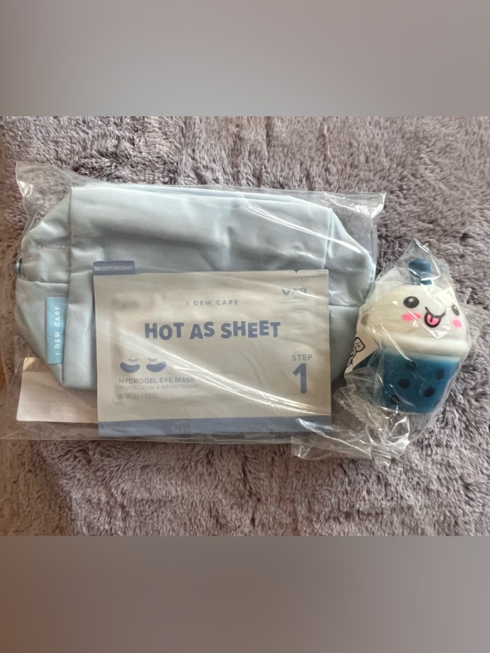 NIP I DEW Care Cosmetic Pouch and Eye Mask w/ Stress Squishy Boba Tea.
